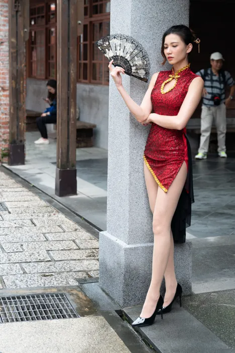 [Mzsock] NO.057 Cai Yixin, ultra short cheongsam, stockings, high heels, beautiful legs, outdoor shot street photography#[55P]-3